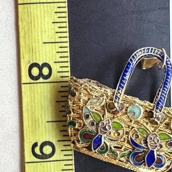 VTG Cloisonne Enamel Butterfly Floral Design Purse Pendant Filigree Design 1x2" - Picture 12 of 13